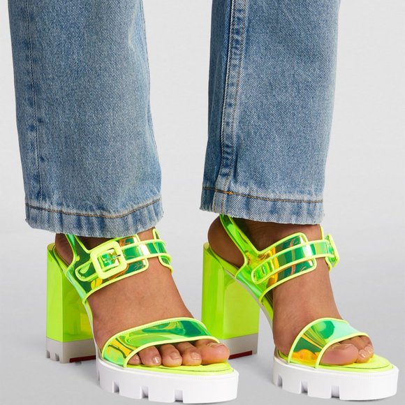 Christian Louboutin LOUBI DUNISS LUG 100 PVC Patent Platform Heels Sandals - Picture 4 of 16